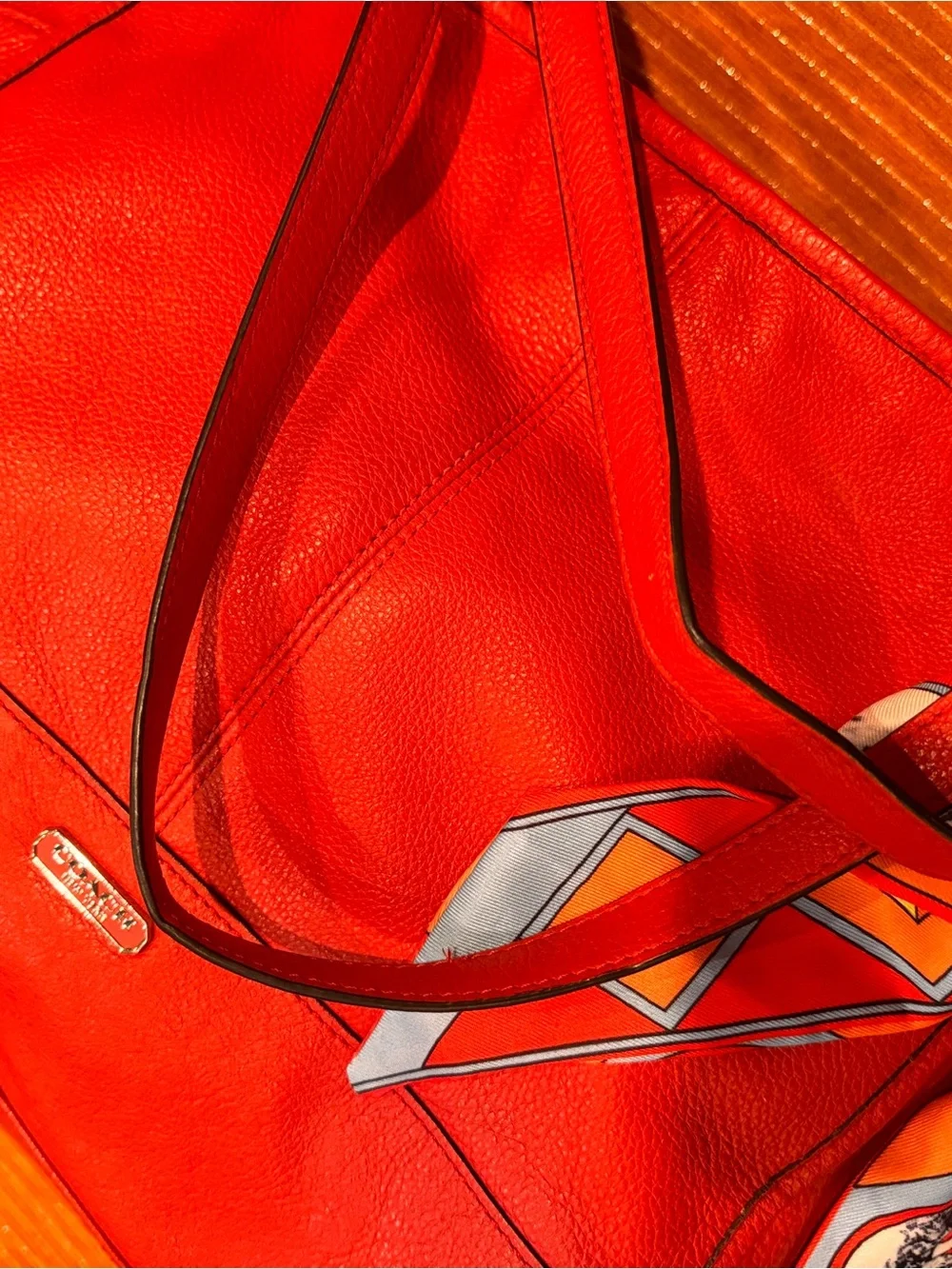 Coach Park Leather Carrie Tote Tangerine with free scarf